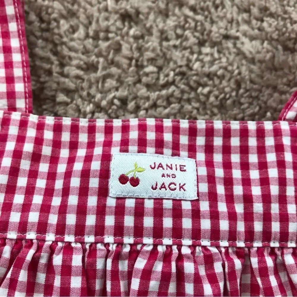 Janie and Jack Gingham Picnic Dress Baby Girl 3-6 Mos Pink Cherry‎ Pockets